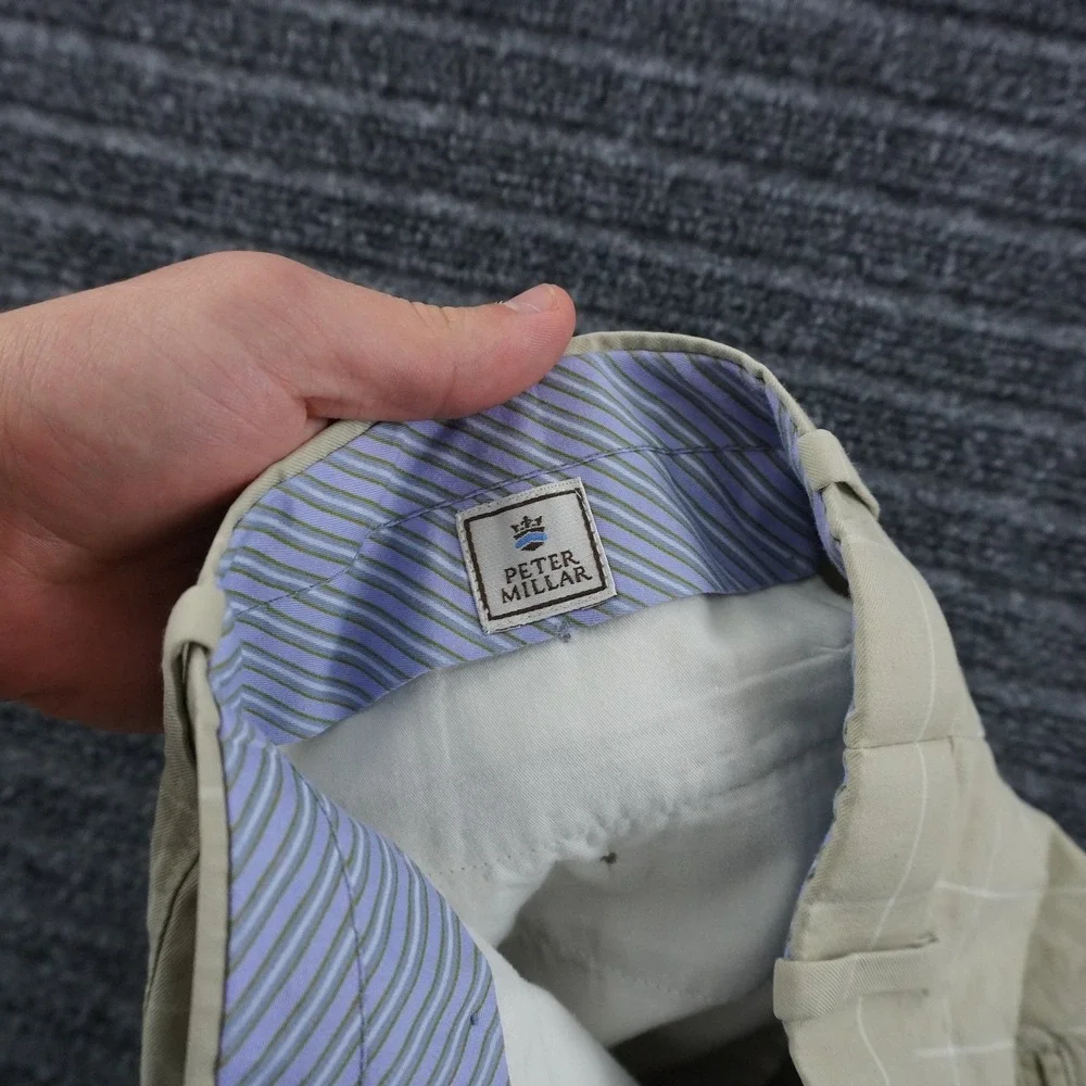 Peter Millar Chino Shorts Mens 34 Beige Windowpane Plaid Cotton Casual Golf